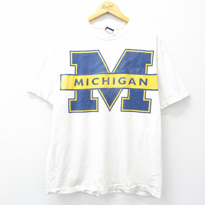 【50%OFF】XL★古着 半袖 ビンテージ Tシャツ メンズ 00年代 00s ミシガン コットン クルーネック 白 ホワイト 25aug06 中古