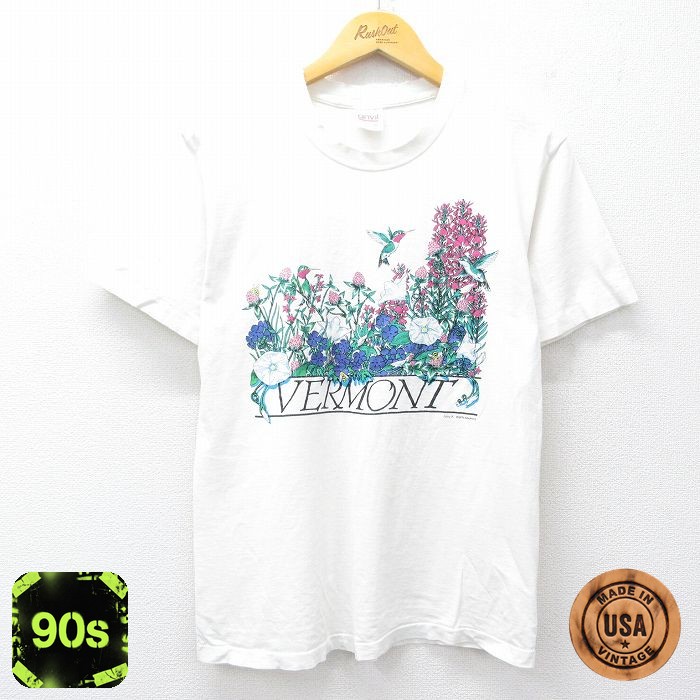 90s 半袖Tシャツ 花 ホワイト M | 古着
