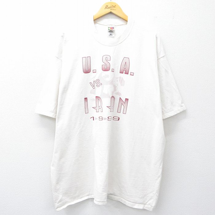 【50%OFF】XL★古着 フルーツオブザルーム 半袖 ビンテージ Tシャツ メンズ 90年代 90s レスリング イラン ロング丈 大きいサイズ コットン クルーネック 生成り 25aug06 中古