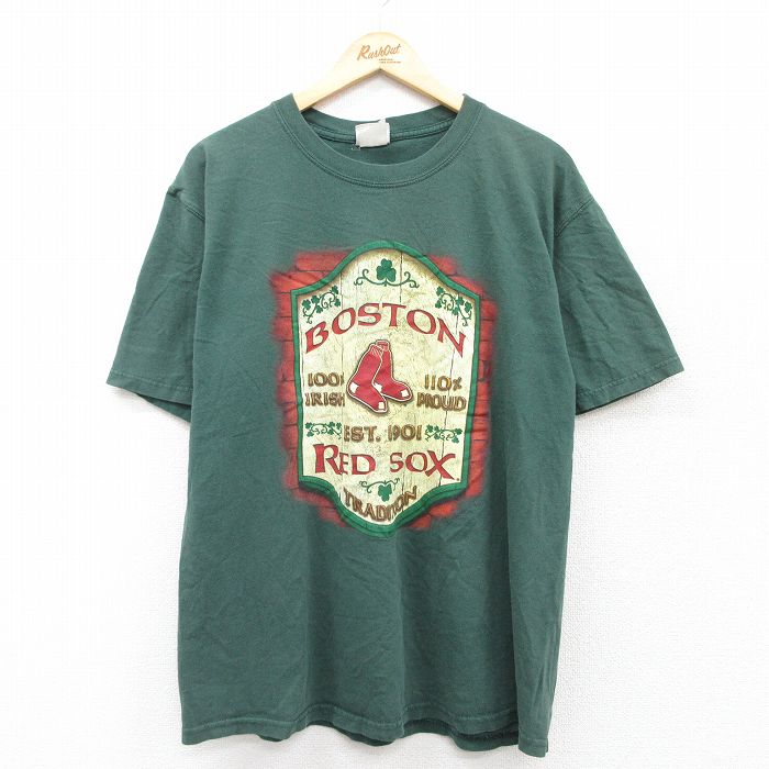 【50%OFF】L★古着 リー Lee 半袖 ビンテージ Tシャツ メンズ 00年代 00s MLB ボストンレッドソックス クルーネック 緑 グリーン メジャーリーグ ベースボール 野球 25aug07 中古