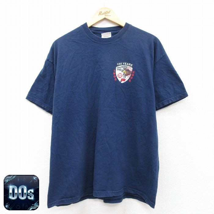 ヘインズ 00s 半袖Tシャツ 消防署 ネイビー XL | 古着
