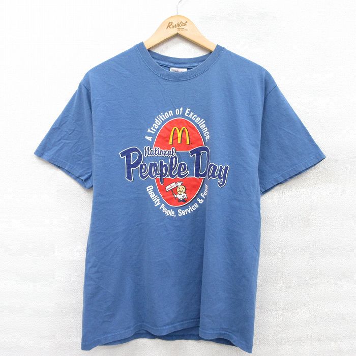 M★古着 ヘインズ Hanes 半袖 ビンテージ Tシャツ メンズ 00年代 00s People Day マクドナルド コットン クルーネック 薄紺 ネイビー 【spe】 25aug07 中古