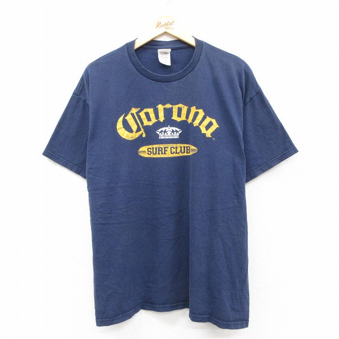 【50%OFF】XL★古着 フルーツオブザルーム 半袖 ビンテージ Tシャツ メンズ 00年代 00s コロナ ビール 大きいサイズ コットン クルーネック 紺 ネイビー 25aug07 中古