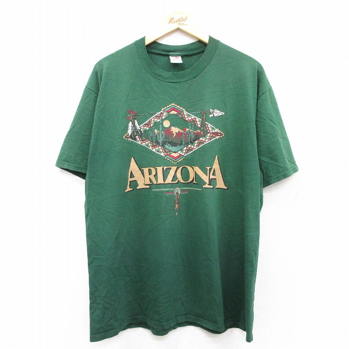 XL★古着 ジャージーズ 半袖 ビンテージ Tシャツ メンズ 90年代 90s アリゾナ コットン クルーネック USA製 緑 グリーン 25aug07 中古