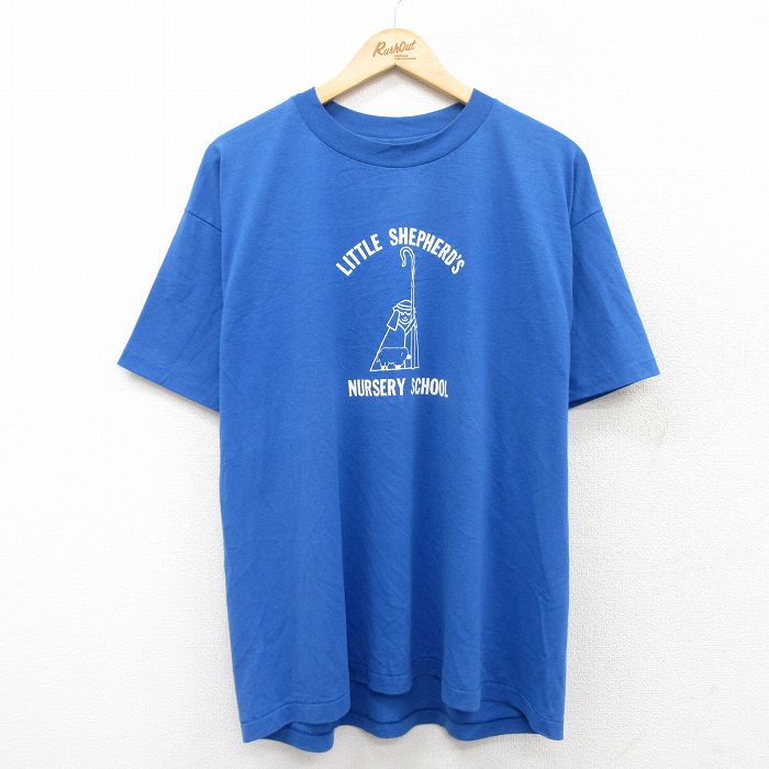 XL★古着 ヘインズ Hanes 半袖 ビンテージ Tシャツ メンズ 90年代 90s NURSERY SCHOOL クルーネック USA製 青 ブルー 25aug07 中古