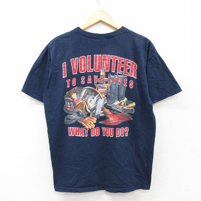 00s 半袖Tシャツ FIRE VOLUNTEERプリント ネイビー L | 古着