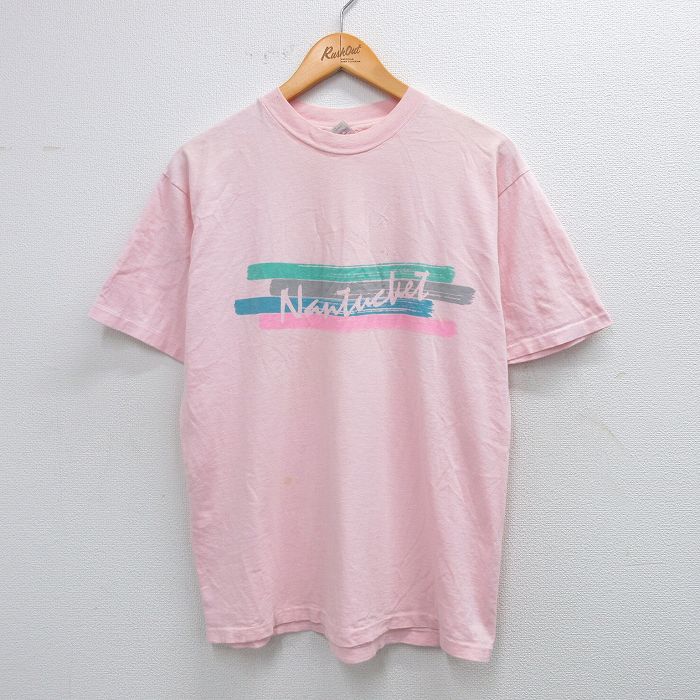 【20%OFF】L★古着 ヘインズ Hanes 半袖 ビンテージ Tシャツ メンズ 80年代 80s Nantucket コットン クルーネック USA製 ピンク 25aug07 中古