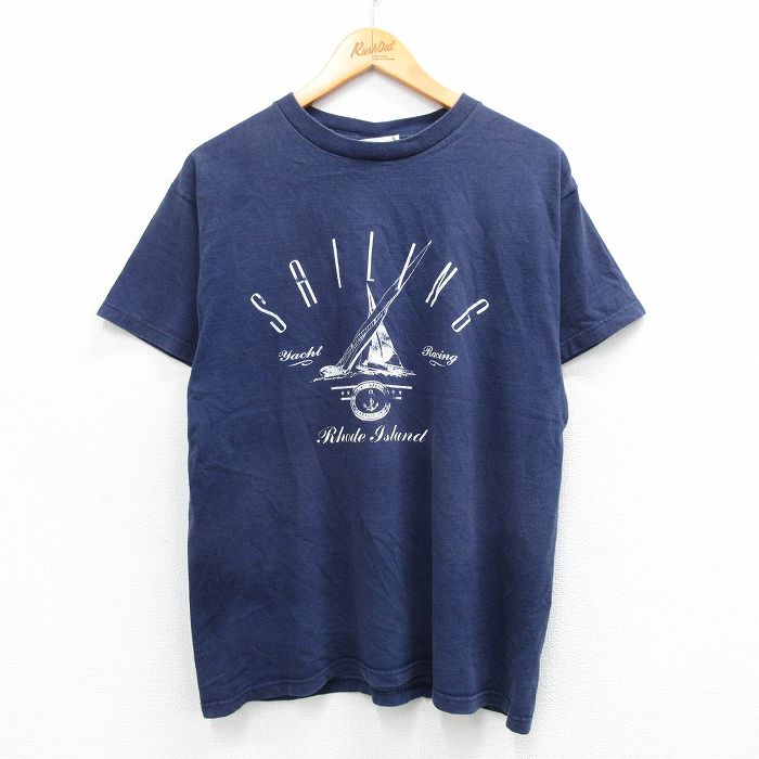 L★古着 半袖 ビンテージ Tシャツ メンズ 00年代 00s セーリング コットン クルーネック 紺 ネイビー 25aug07 中古