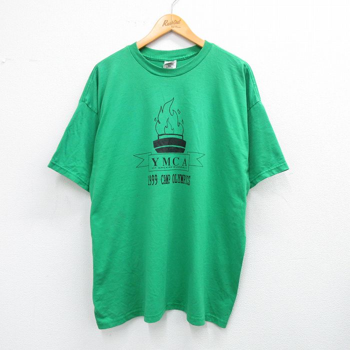 XL★古着 フルーツオブザルーム 半袖 ビンテージ Tシャツ メンズ 90年代 90s YMCA クルーネック 緑 グリーン 25aug07 中古