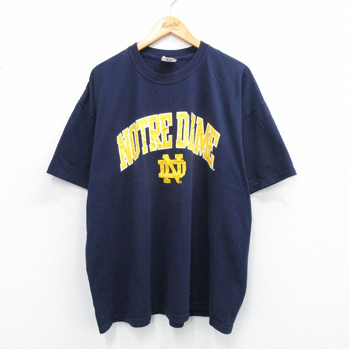 XL★古着 ラッセル 半袖 ビンテージ Tシャツ メンズ 00年代 00s ノートルダム 大きいサイズ コットン クルーネック 紺 ネイビー 25aug07 中古