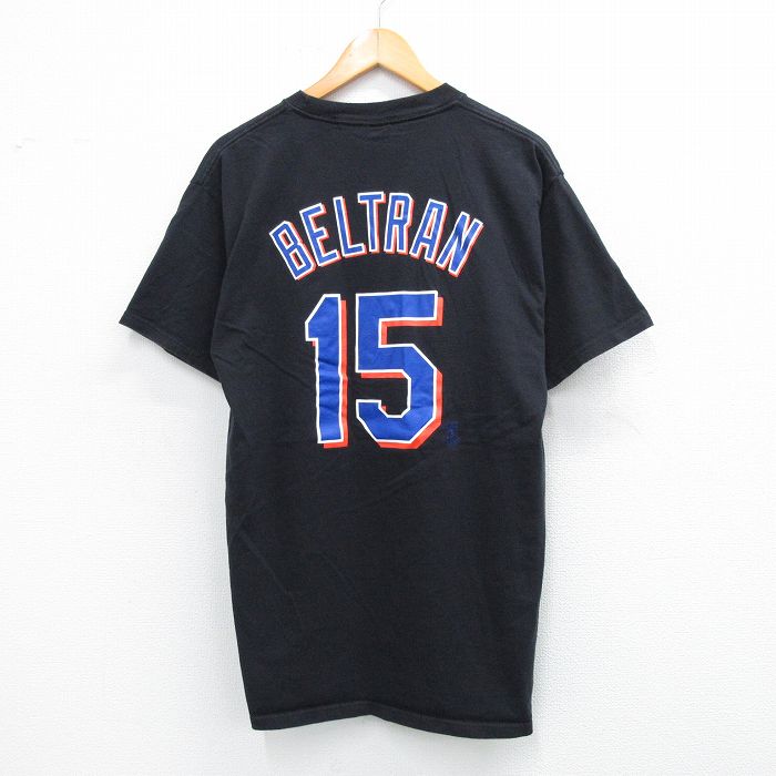 L★古着 マジェスティック 半袖 ビンテージ Tシャツ メンズ 00年代 00s MLB ニューヨークメッツ カルロスベルトラン 15 コットン クルーネック 黒 ブラック メジャーリーグ ベースボール 野球 25aug07 中古