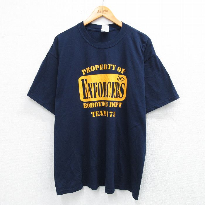 XL★古着 半袖 ビンテージ Tシャツ メンズ 00年代 00s ENFORCERS 企業広告 大きいサイズ コットン クルーネック 紺 ネイビー 25aug07 中古