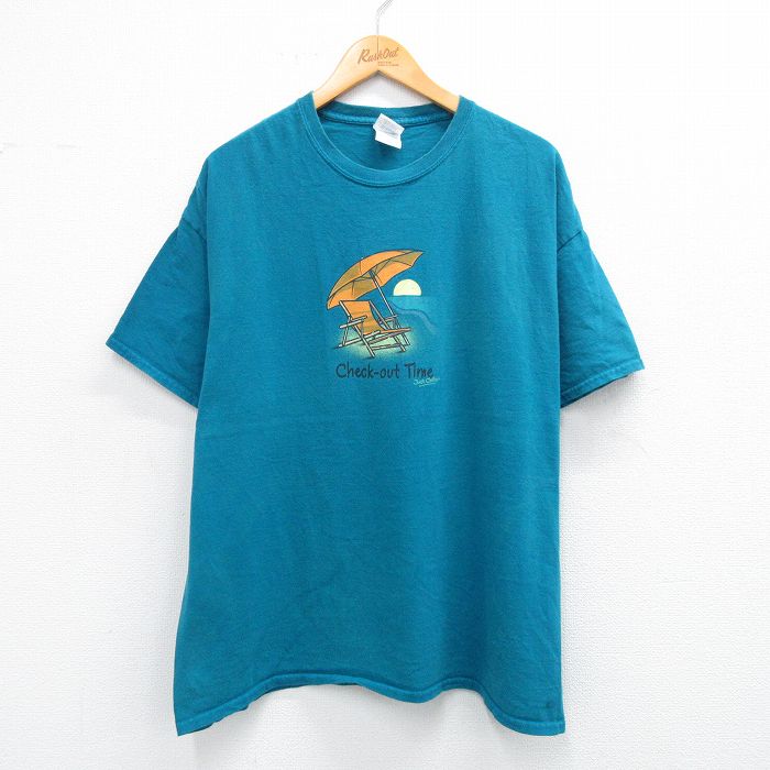 00s 半袖Tシャツ ビーチパラソル グリーン XL | 古着