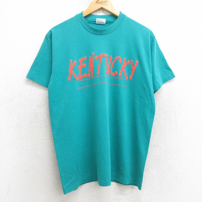 L★古着 ヘインズ Hanes 半袖 ビンテージ Tシャツ メンズ 80年代 80s ケンタッキー クルーネック USA製 青緑 25aug07 中古