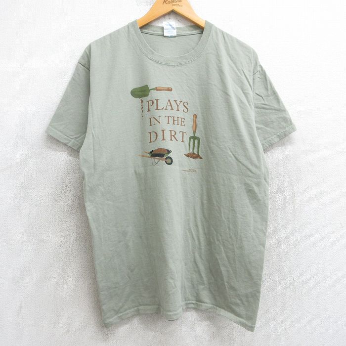 【50%OFF】L★古着 半袖 ビンテージ Tシャツ メンズ 00年代 00s スコップ フォーク コットン クルーネック ベージュ カーキ 25aug07 中古