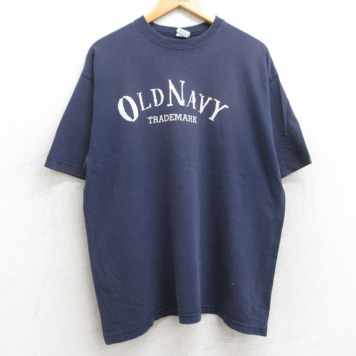 XL★古着 オールドネイビー OLD NAVY 半袖 ビンテージ Tシャツ メンズ 00年代 00s ビッグロゴ コットン クルーネック 紺 ネイビー 25aug07 中古