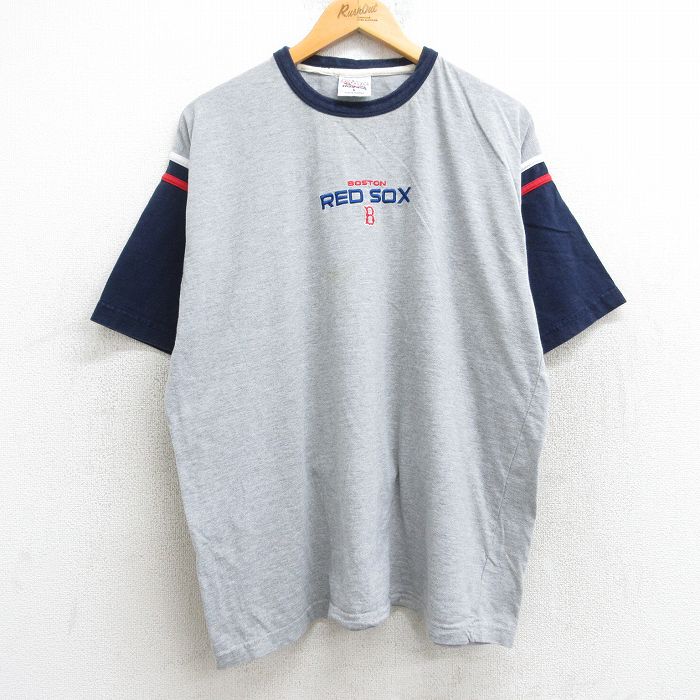 【50%OFF】XL★古着 半袖 ビンテージ Tシャツ メンズ 00年代 00s MLB ボストンレッドソックス 刺繍 大きいサイズ コットン クルーネック グレー 霜降り メジャーリーグ ベースボール 野球 25aug07 中古