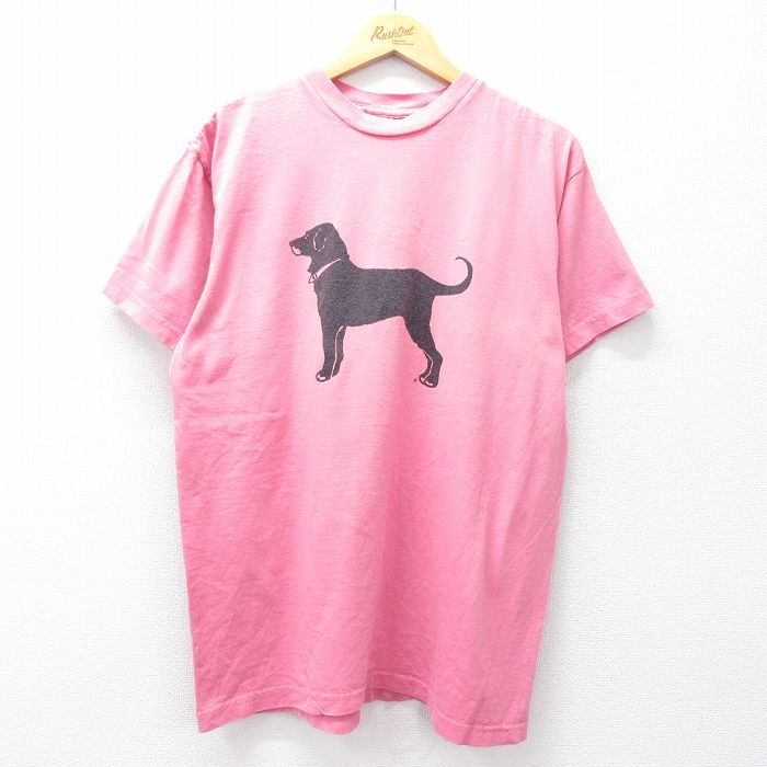 【50%OFF】XL★古着 The Black Dog 半袖 ビンテージ Tシャツ メンズ 00年代 00s 犬 コットン クルーネック USA製 ピンク 25aug08 中古