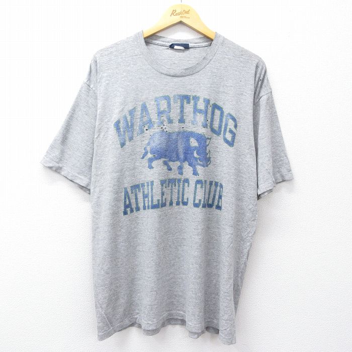 【50%OFF】XL★古着 半袖 ビンテージ Tシャツ メンズ 90年代 90s WARTHOG コットン クルーネック USA製 グレー 霜降り 25aug08 中古