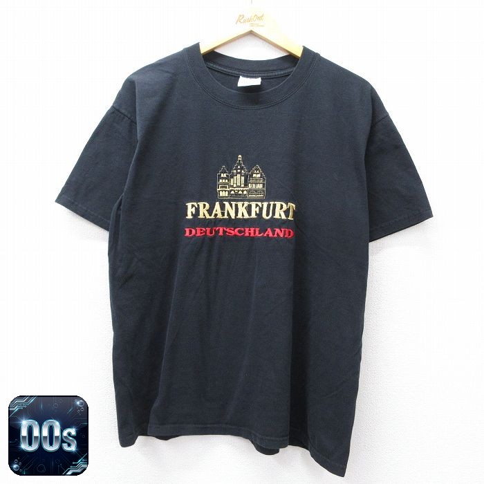 00s 半袖Tシャツ FRANKFURT刺繍 ブラック XL | 古着
