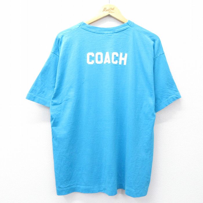 XL★古着 フルーツオブザルーム 半袖 ビンテージ Tシャツ メンズ 90年代 90s COACH コットン クルーネック USA製 水色 25aug08 中古