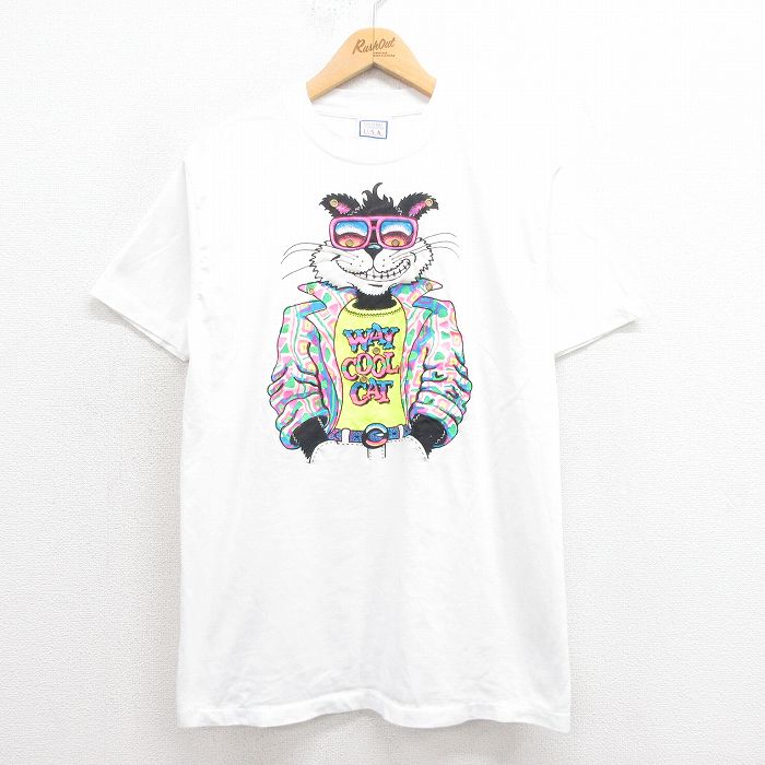 L★古着 半袖 ビンテージ Tシャツ メンズ 80年代 80s オオカミ クルーネック USA製 白 ホワイト 25aug08 中古