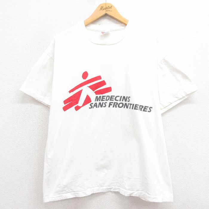 XL★古着 ヘインズ Hanes 半袖 ビンテージ Tシャツ メンズ 90年代 90s MEDECINS コットン クルーネック 白 ホワイト 25aug08 中古