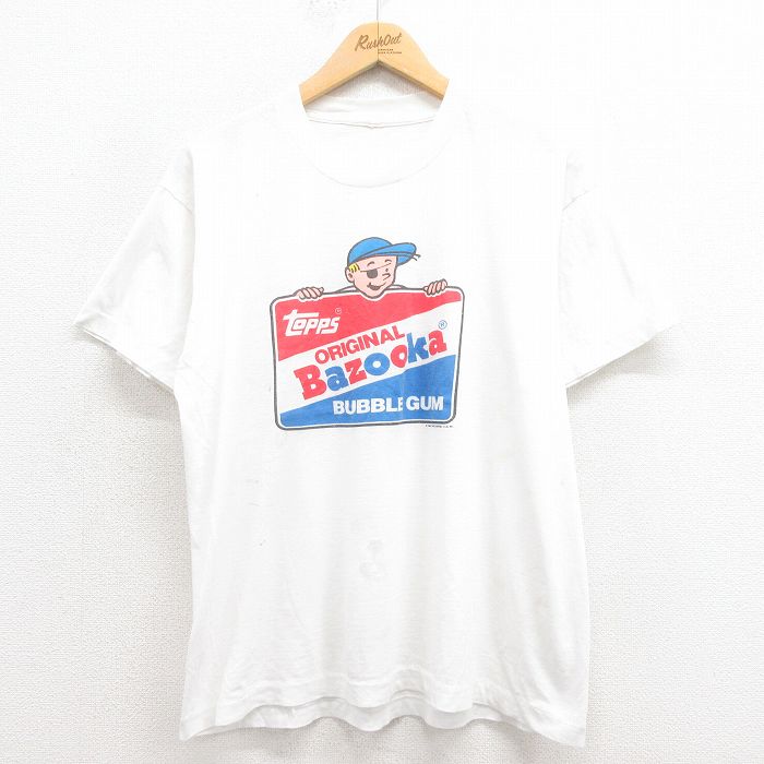 L★古着 半袖 ビンテージ Tシャツ メンズ 80年代 80s バブルガム クルーネック 白 ホワイト 25aug08 中古