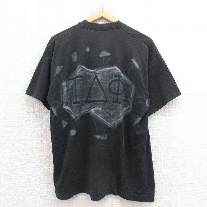 XL★古着 半袖 ビンテージ Tシャツ メンズ 90年代 90s ギリシャ文字 エアブラシ クルーネック 黒 ブラック 【spe】 25aug08 中古