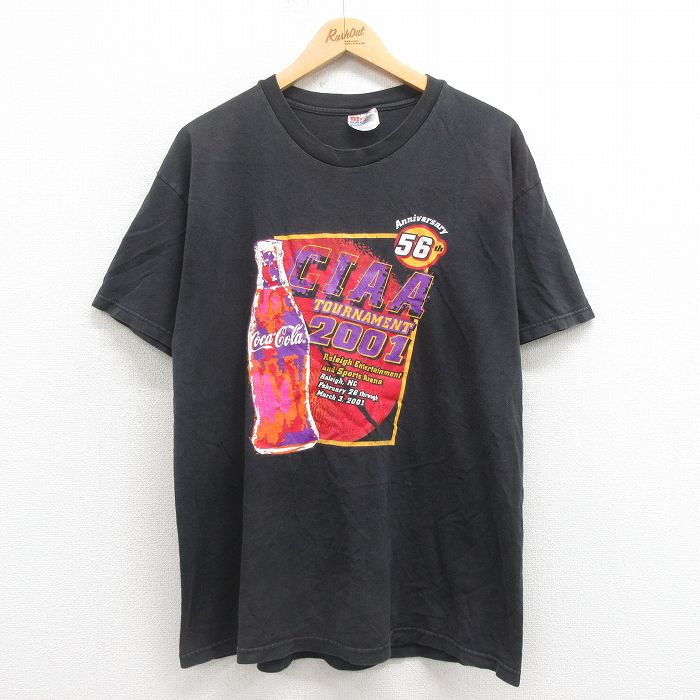 L★古着 ヘインズ Hanes 半袖 ビンテージ Tシャツ メンズ 00年代 00sNコカコーラ コットン クルーネック 黒 ブラック 25aug08 中古