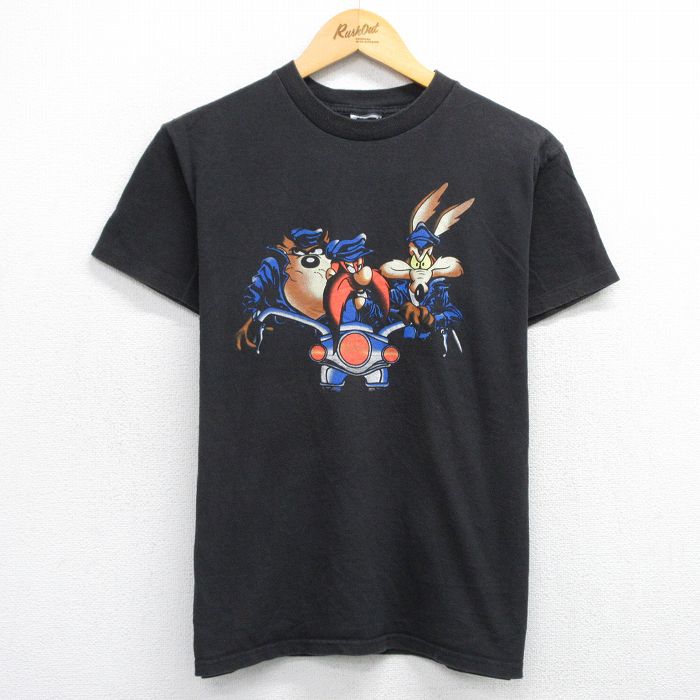 M★古着 半袖 ビンテージ Tシャツ メンズ 90年代 90s ルーニーテューンズ LOONEY TUNES ヨセミテサム タズ ワイリーコヨーテ クルーネック 黒 ブラック 【spe】 25aug08 中古