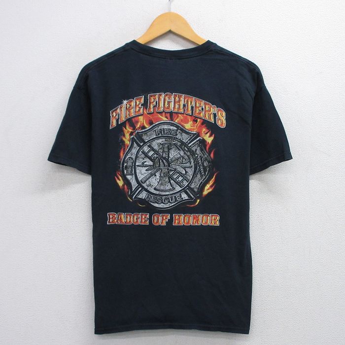 00s 半袖Tシャツ 消防署 ブラック L | 古着