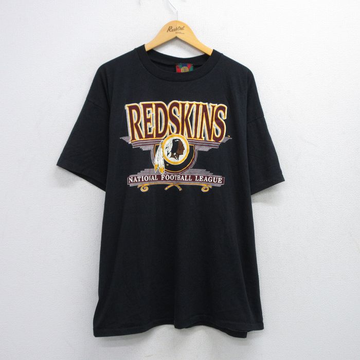 【20%OFF】XL★古着 半袖 ビンテージ Tシャツ メンズ 90年代 90s NFL ワシントンレッドスキンズ 大きいサイズ ロング丈 クルーネック USA製 黒 ブラック アメフト スーパーボウル 【spe】 25aug08 中古