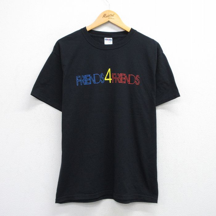 L★古着 ジャージーズ 半袖 ビンテージ Tシャツ メンズ 00年代 00s FRIENDS 4 クルーネック 黒 ブラック 25aug08 中古