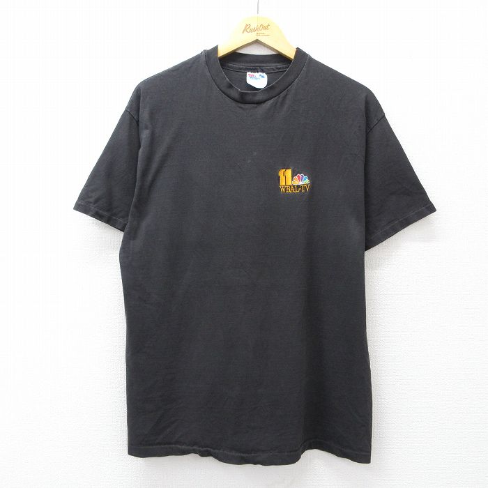 【20%OFF】L★古着 ヘインズ Hanes 半袖 ビンテージ Tシャツ メンズ 90年代 90s WBAL TV コットン クルーネック USA製 黒 ブラック 25aug08 中古