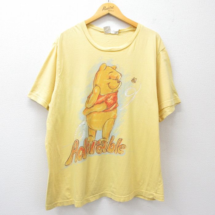 XL★古着 半袖 ビンテージ Tシャツ メンズ 00年代 00s ディズニー DISNEY くまのプーさん ラメ 黄 イエロー 25aug08 中古