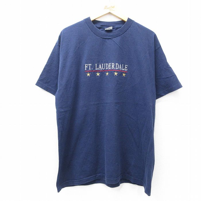 90s 半袖Tシャツ FT LAUDERDALE刺繍 ネイビー XL | 古着