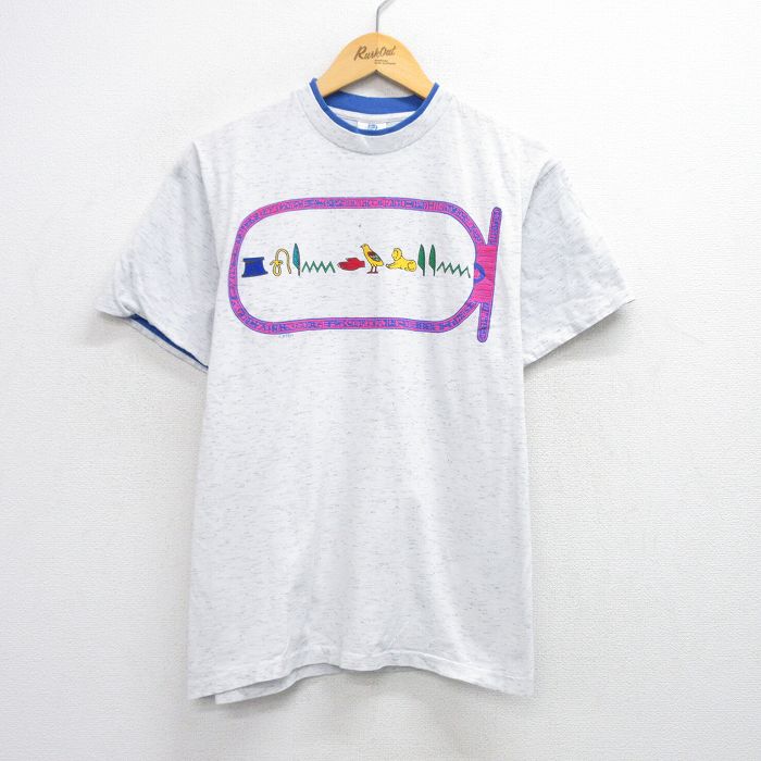 M★古着 半袖 ビンテージ Tシャツ メンズ 90年代 90s カルトゥーシュ コットン クルーネック USA製 白 ホワイト 霜降り 25aug09 中古