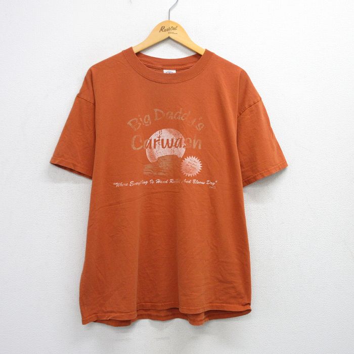 XL★古着 半袖 ビンテージ Tシャツ メンズ 00年代 00s Car wash 車 大きいサイズ コットン クルーネック オレンジ 25aug09 中古