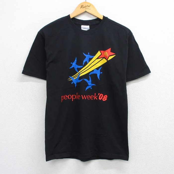 M★古着 ヘインズ Hanes 半袖 ビンテージ Tシャツ メンズ 00年代 00s マクドナルド コットン クルーネック 黒 ブラック 25aug09 中古