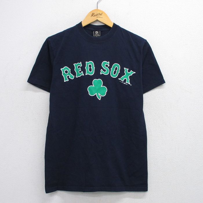 M★古着 半袖 ビンテージ Tシャツ メンズ 00年代 00s MLB ボストンレッドソックス コットン クルーネック 紺 ネイビー メジャーリーグ ベースボール 野球 25aug09 中古