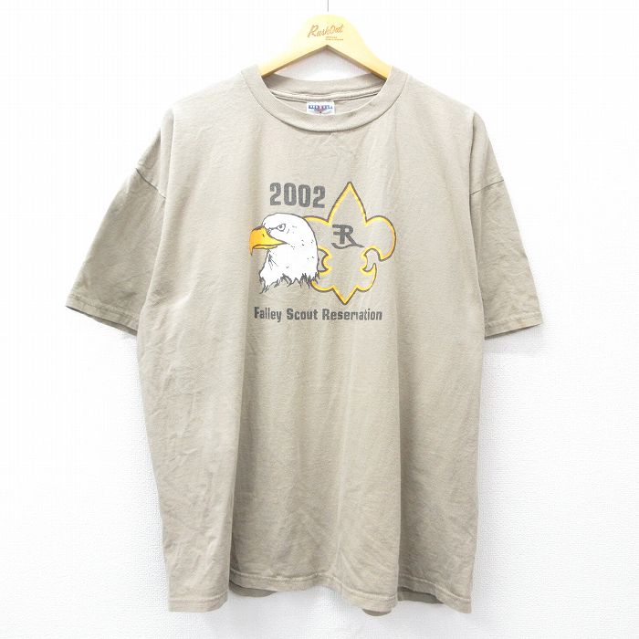 XL★古着 ジャージーズ 半袖 ビンテージ Tシャツ メンズ 00年代 00s 鳥 ボーイスカウト 大きいサイズ コットン クルーネック ベージュ カーキ 25aug09 中古