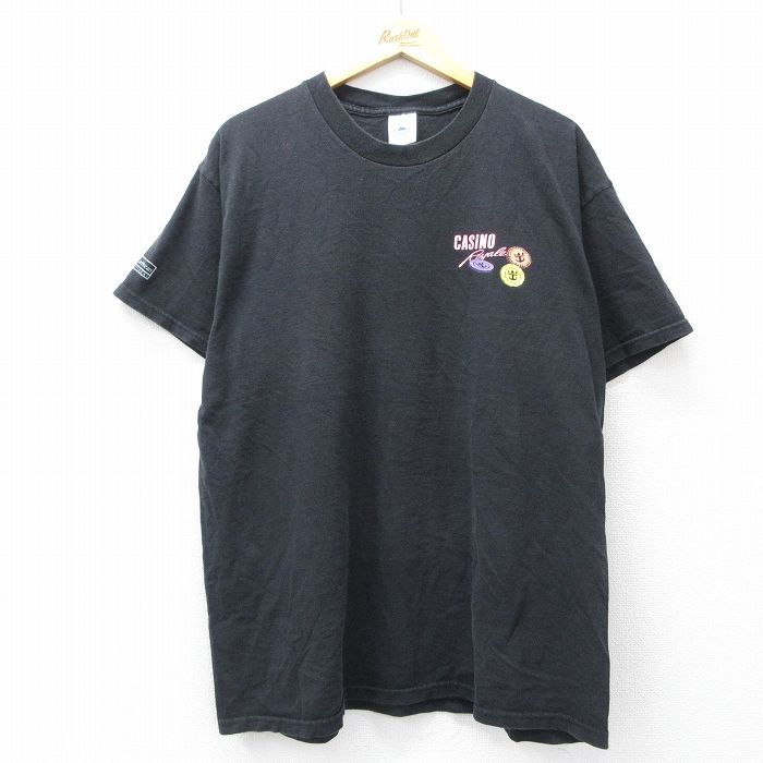 XL★古着 半袖 ビンテージ Tシャツ メンズ 00年代 00s カジノ 大きいサイズ コットン クルーネック 黒 ブラック 25aug09 中古