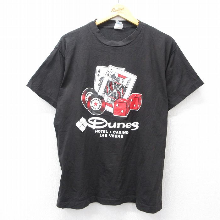 【50%OFF】XL★古着 半袖 ビンテージ Tシャツ メンズ 90年代 90s Dunes カジノ ラスベガス コットン クルーネック 黒 ブラック 25aug09 中古