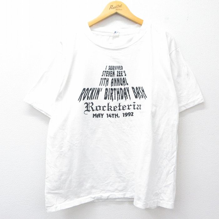 XL★古着 半袖 ビンテージ Tシャツ メンズ 90年代 90s Rocketeria コットン クルーネック 白 ホワイト 25aug09 中古