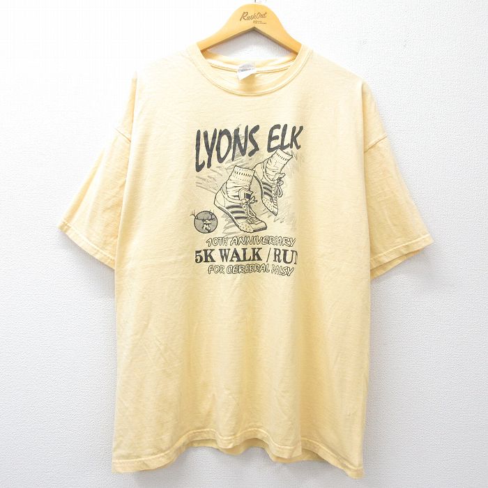 00s 半袖Tシャツ WALK RUN企業広告 イエロー XL | 古着