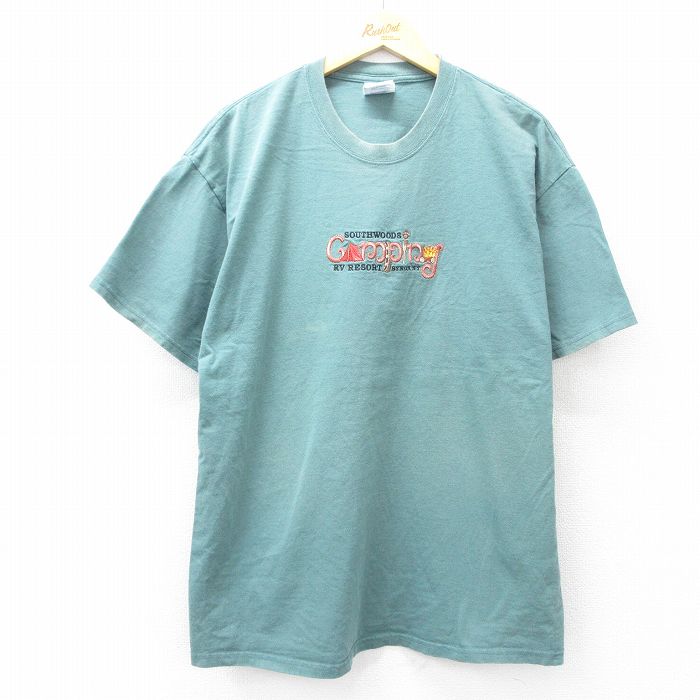 XL★古着 半袖 ビンテージ Tシャツ メンズ 00年代 00s Camping 大きいサイズ コットン クルーネック 青緑 25aug09 中古