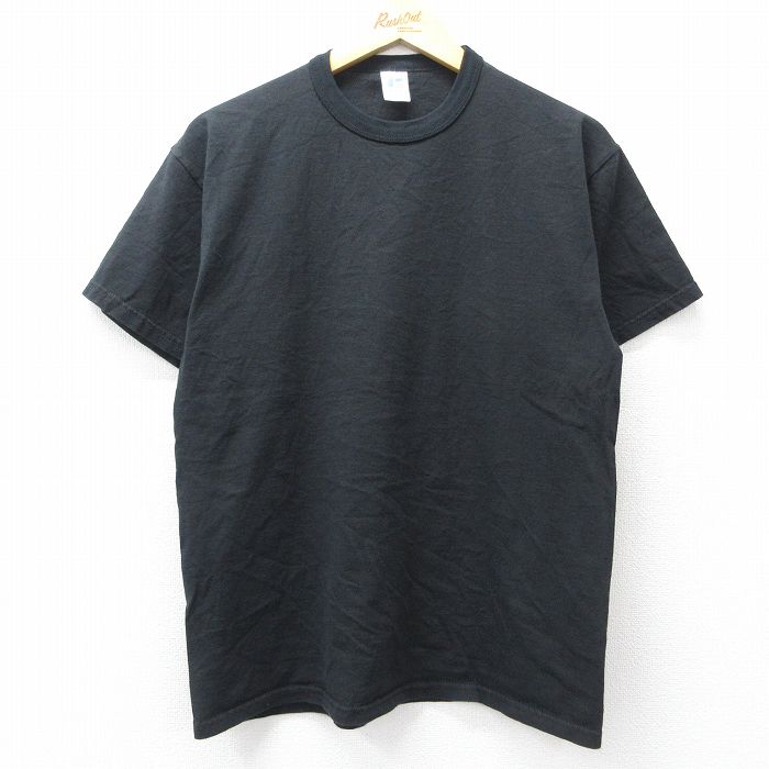 【50%OFF】M★古着 ラッセル 半袖 ビンテージ Tシャツ メンズ 00年代 00s 無地 コットン クルーネック 黒 ブラック 25aug09 中古