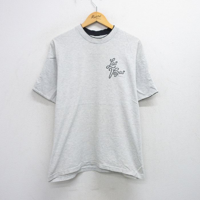 XL★古着 半袖 ビンテージ Tシャツ メンズ 90年代 90s ラスベガス モックネック ハイネック 薄グレー 霜降り 25aug09 中古