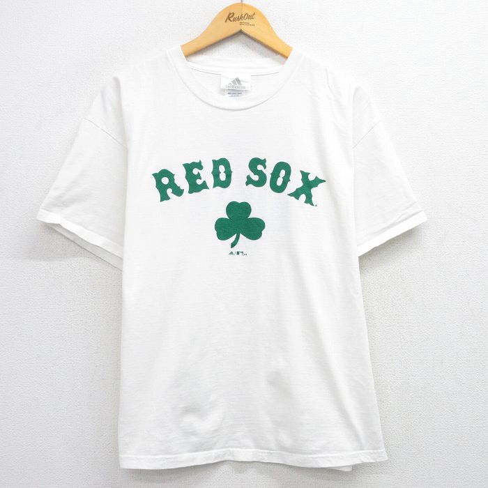 【50%OFF】XL★古着 アディダス adidas 半袖 ビンテージ Tシャツ メンズ 00年代 00s ボストンレッドソックス クローバー コットン クルーネック 白 ホワイト メジャーリーグ ベースボール 野球 25aug09 中古
